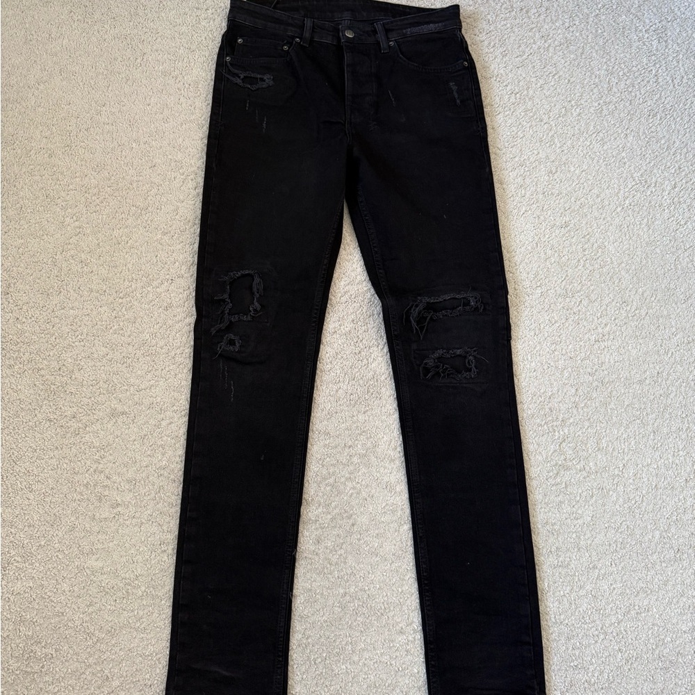 Ksubi Black Distressed Embroidered Slim Straight Denim Jeans for Men Size 31’